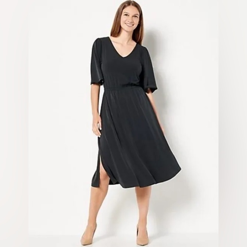 Girl With Curves Knit Midi Dress with Flutter Sleeve Women's Sz 2XS (XXS…